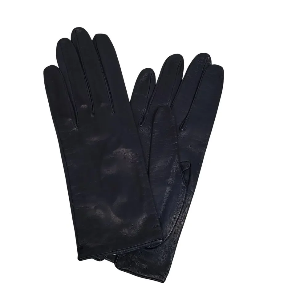 Vintage Saks Fifth Ave Womens Genuine Blue Leather Gloves Sz 7.5 Silk Lined NWOT - Picture 2 of 6